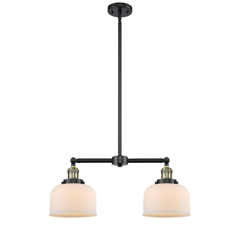 Grand pavillon cloche de 8 po à 2 lumières de 21 po, Blanc mat, Laiton antique noir, DEL