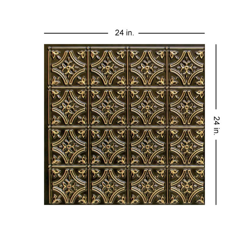 Pavillon de jardin gothique 2 pi x 2 pi Tuile de plafond à poser ou à coller, Laiton antique