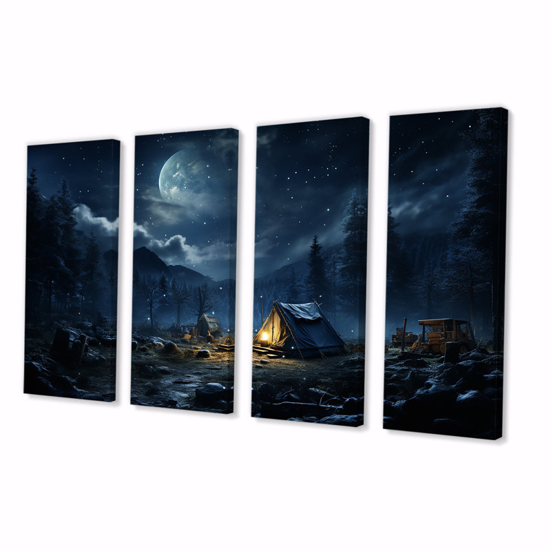 Starlit Camping In Canada II - Camping Travel 4 Piece Wall Art Canvas, 32" H x 64" W