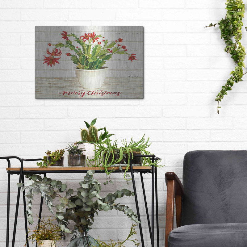 «Christmas Cactus - Merry Christmas» par Cindy Jacobs, art mural en métal, H 12 po x l 16 po