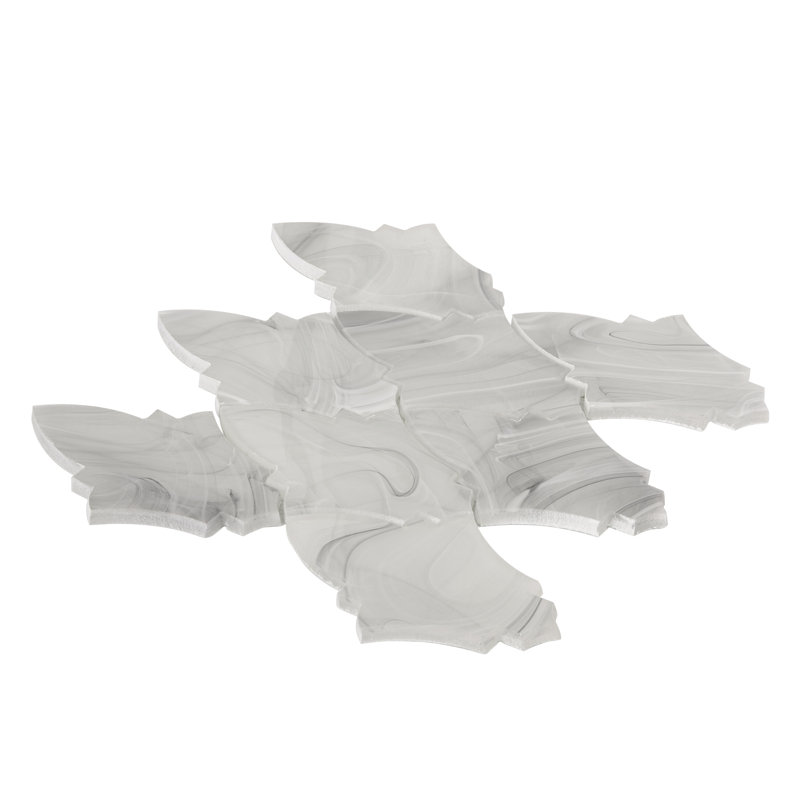 Virelle 9x10 in. Soft Ivory Glossy Glass Arabesque Wall and Floor Tile (3.03 sq ft/case, 5-Pack), Ivory/Gray