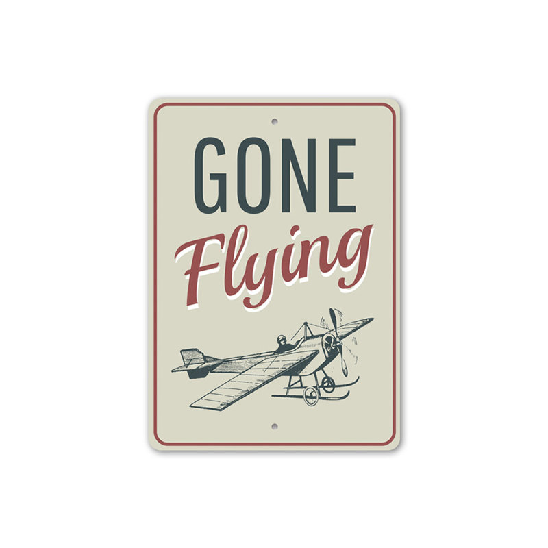 Enseigne en aluminium «Gone Flying», H 14 po x l 10 po x P 0,04 po