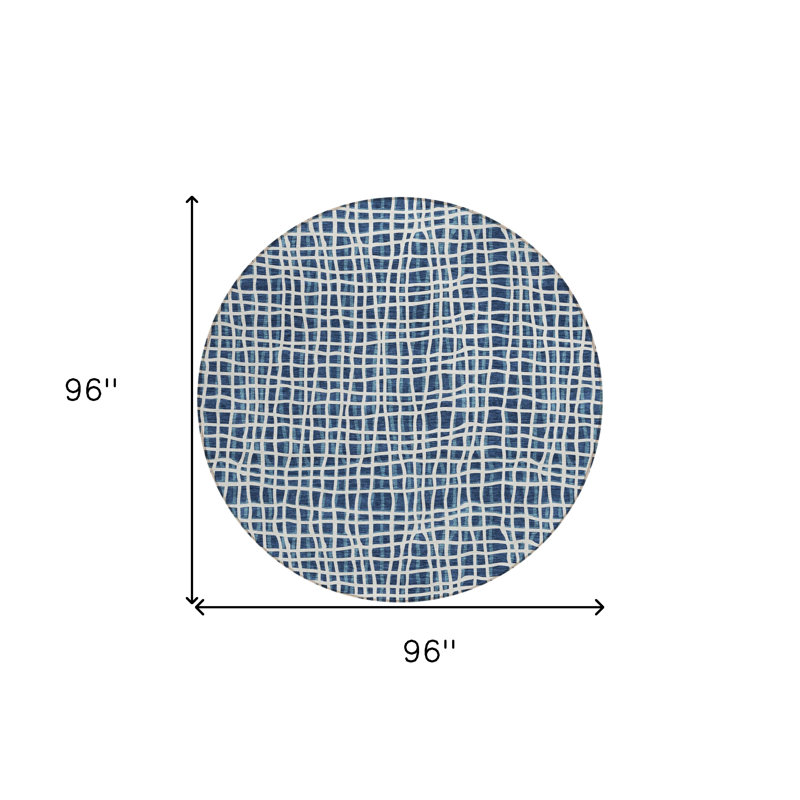 Tapis extérieur lavable rayé 8 pi bleu marine et ivoire