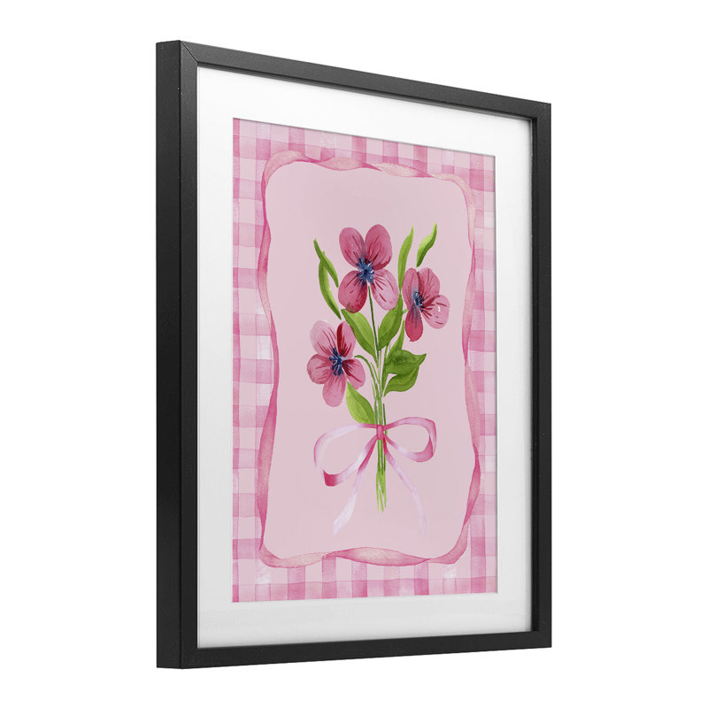 Reproduction sous verre encadrée rose, ensemble par Nina Jacobs, Cadre noir minuit, H 21 po x l 17 po
