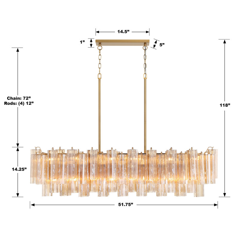 Quinzio 14 - Light Dimmable Linear Chandelier, Aged Brass