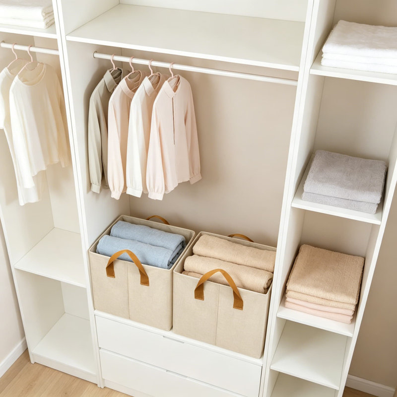 4 Pack Large Fabric Storage Bins For Shelves, Closet Organization Baskets With Handles, Collapsible Cloth Bins For Closet, Shelf, And Under Bed Storage, Beige