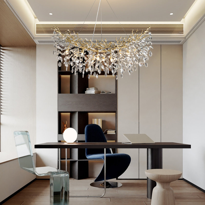 Modern Square / Rectangle Crystal Chandeliers for Dining Room, Kitchen Island, Bronze, 94.98" H x 43.3" W x 5.51" D