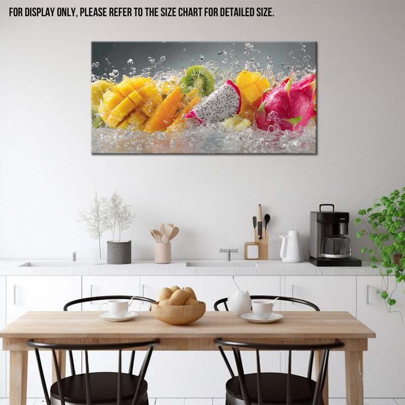Grand fruit Duran - impressions sur toile vibrantes, photos de décoration murale pour la salle à manger, œuvre de fruits à éclaboussures dynamiques pour le mur de la cuisine, impression sur toile tendue avec cadre en pin, 30 po x 60 po