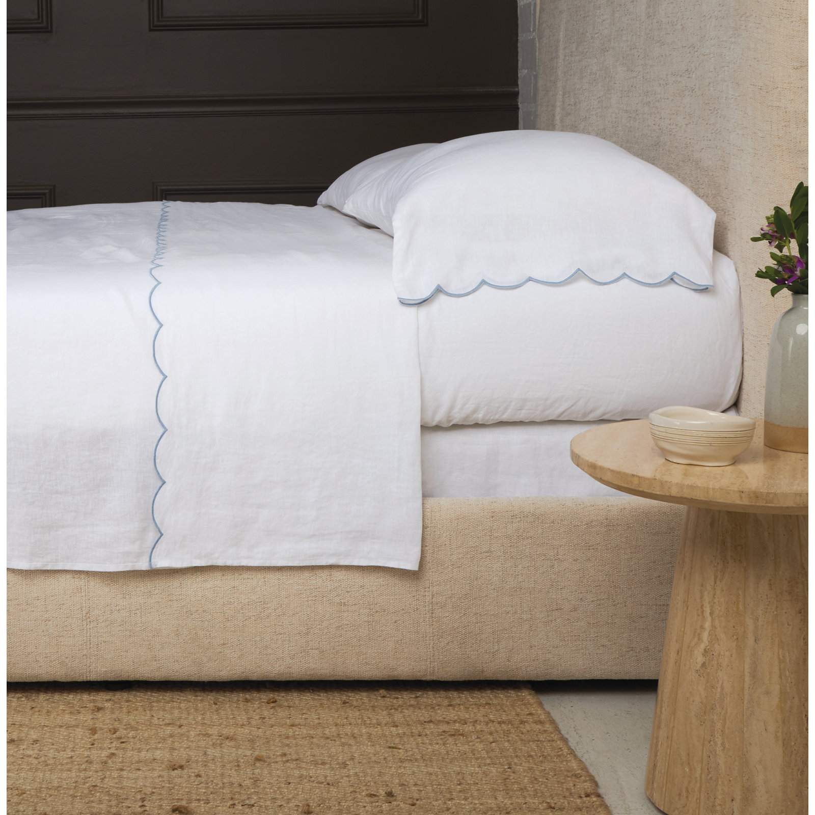 Kelly Rayon From Bamboo Sheet Set, King Sheet Set + 2 Pillowcases, White/French Blue