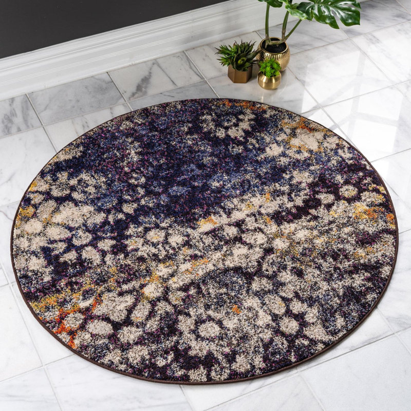 Dimonetta Washable Abstract Indoor Rug, Round 4'1"
