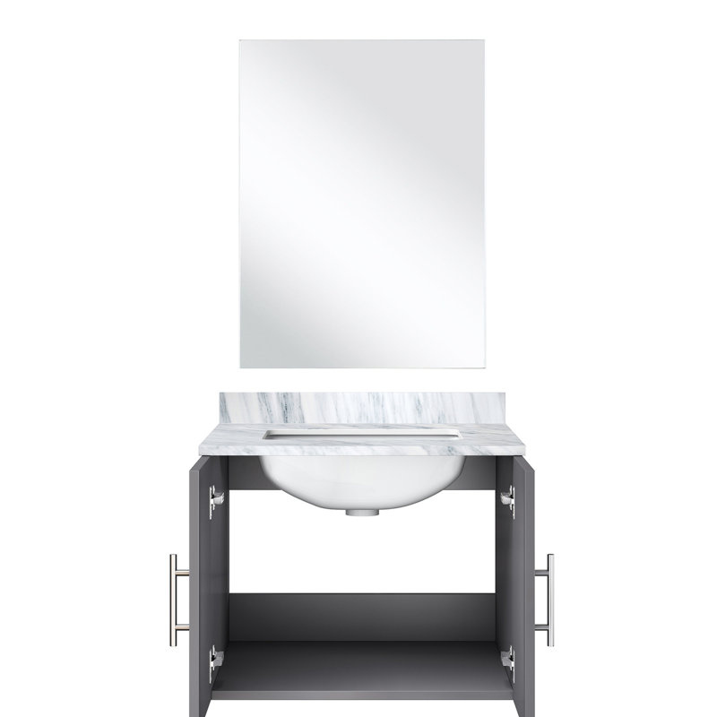 24 po L x P 22 po. Meuble-lavabo gris foncé avec comptoir en marbre et 18 miroirs, Gris foncé