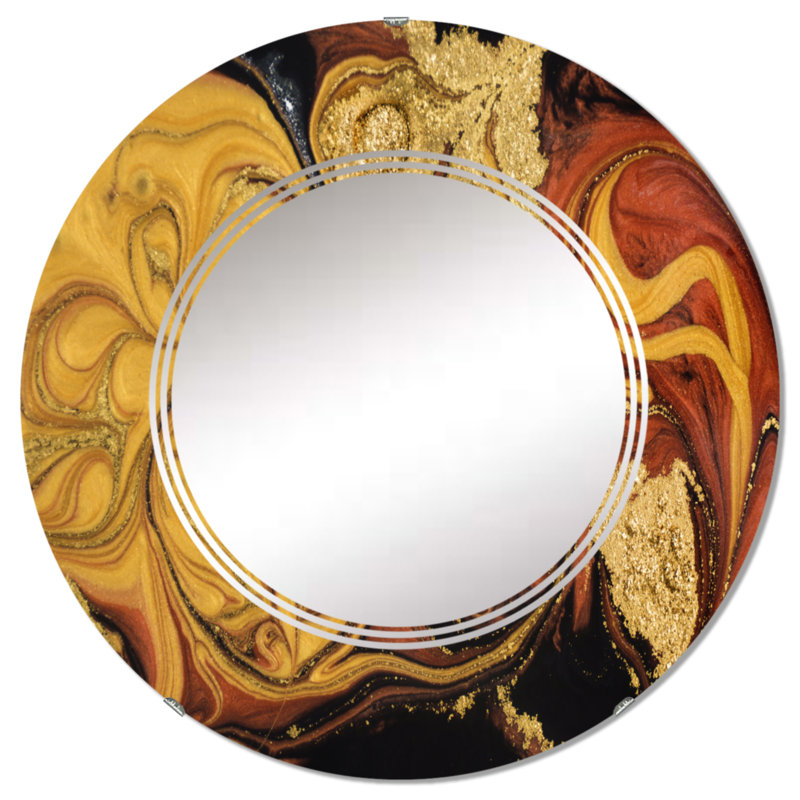 Orange orange liquide sur fond noir - miroir mural moderne rond, 24 po x 24 po
