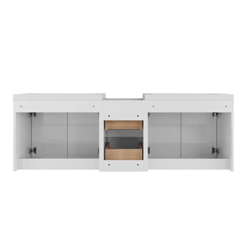 Meuble-lavabo 60 po avec lavabo en résine, portes à fermeture en douceur et armoire à 1 côté, montage flottant, blanc brillant, contreplaqué - 24 po x 2 + 12 po