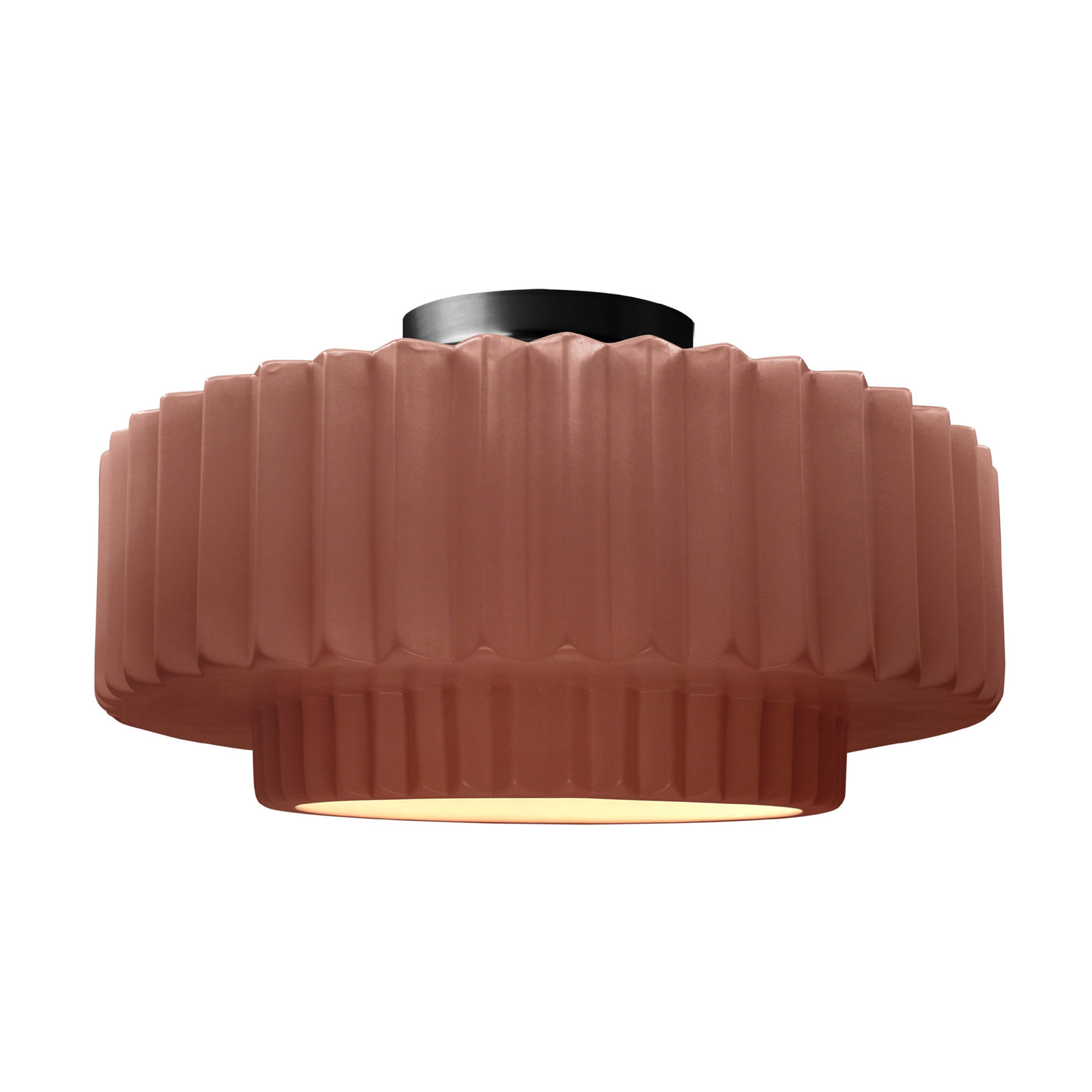 Single Light Ceramic LED Semi Flush Mount, 8" H x 16.5" W x 16.5" D, Canyon Clay, Matte Black