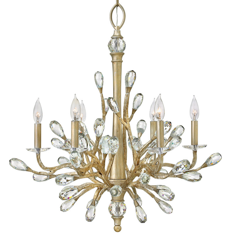 Fredrick Ramond Eve Six-Light Single Tier Chandelier w/ Faceted Crystal Buds