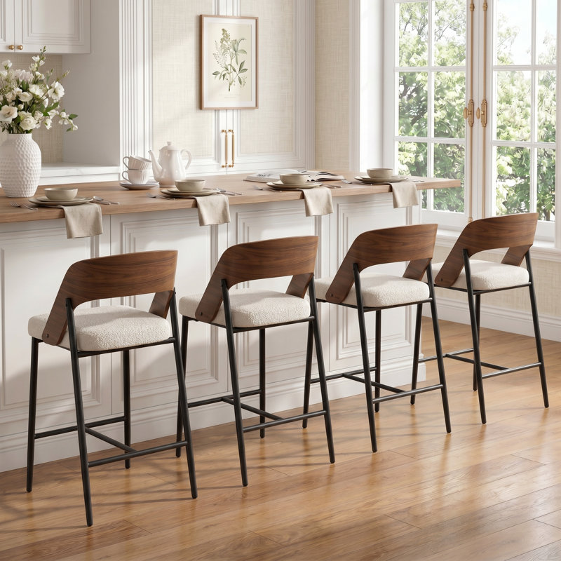 Tabouret de comptoir rembourré Devane, Beige