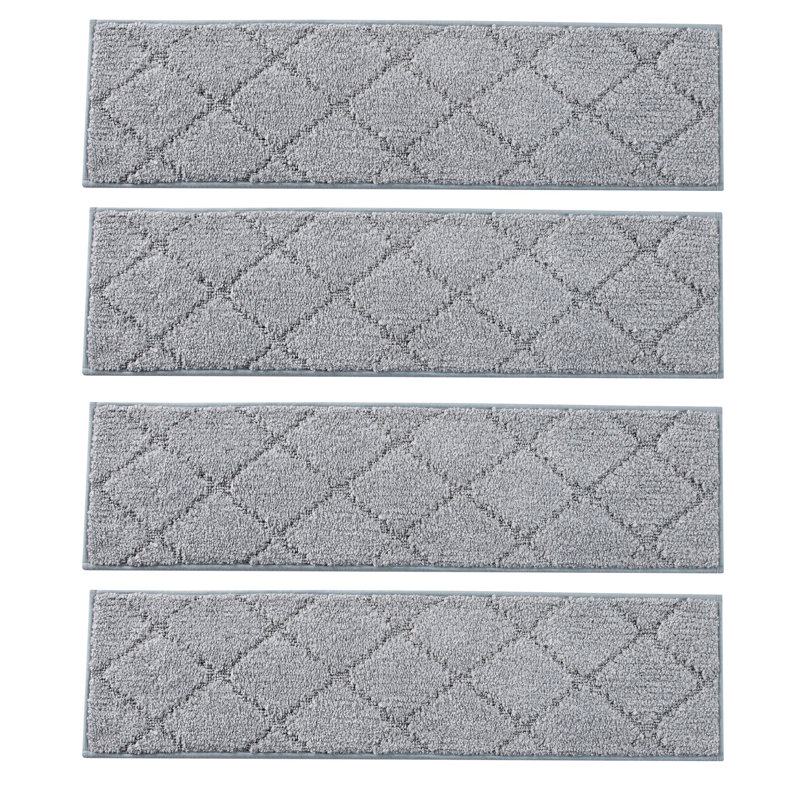 Tapis d'escalier ultra-doux à motif de losanges antidérapants - ensemble de 4, Gris