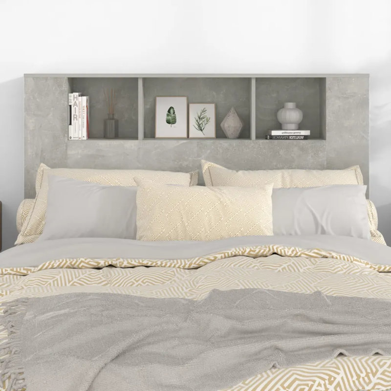 17 Stories Headboard Cabinet Engineered Wood, Double (4'6), Concrete Grey