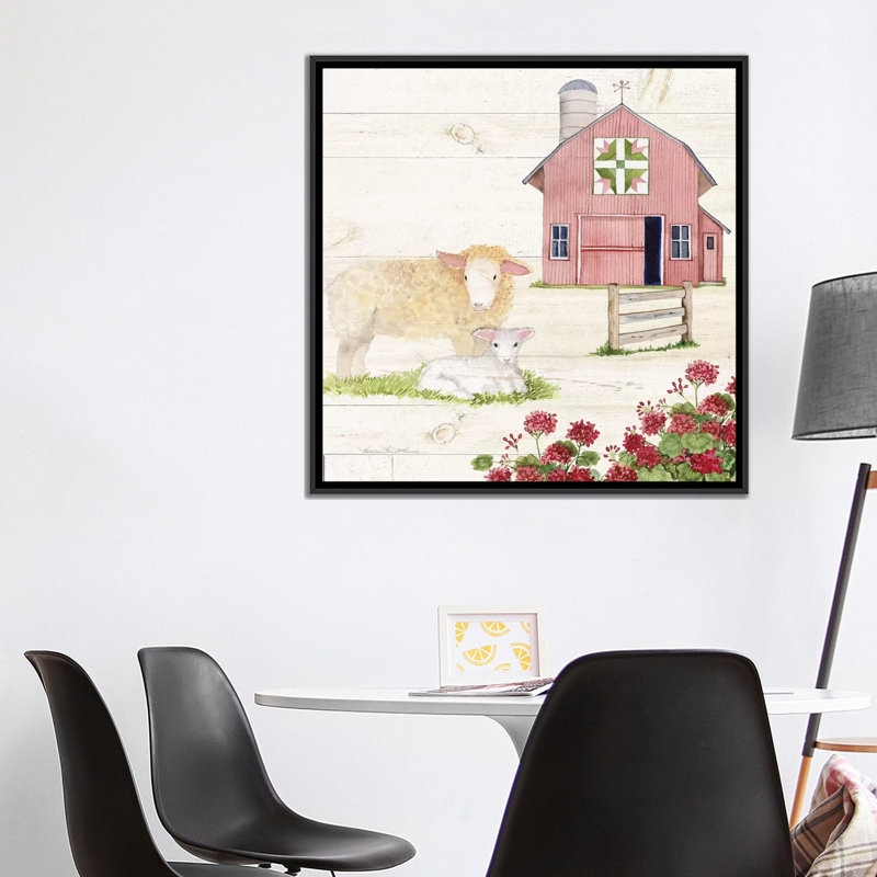 « life on the farm ii », reproduction sur toile, H 18 po x l 18 po x P 1,5 po, Toile avec cadre noir, Pas de tapis