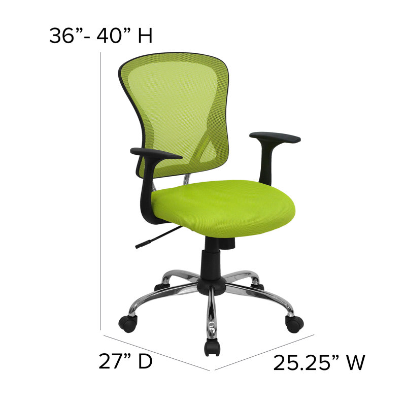 Ergonomic Mid-Back Green Mesh Task Chair with Fixed Metal Arms