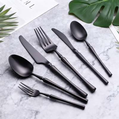 Ensemble de 20 couverts professionnels en acier inoxydable 304 de conception ergonomique conique - couteau à steak, fourchette, cuillère et cuillère à café pour un repas de style restaurant
