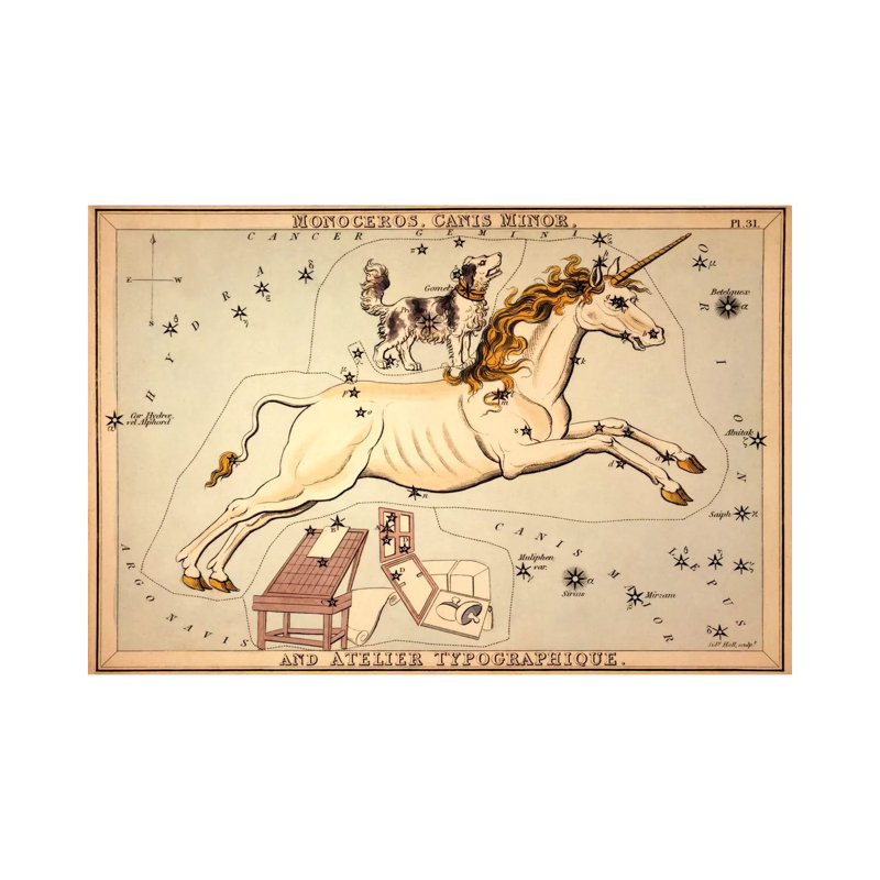Monoceros, Canis Minor, And Atelier Typographique by Sidney Hall - Wrapped Canvas Painting, 20.32 cm H x 30.48 cm W