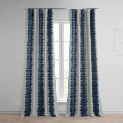 Camarillo Printed Flambe Wave Ikat Room Darkening Curtains - Single Panel Drapes