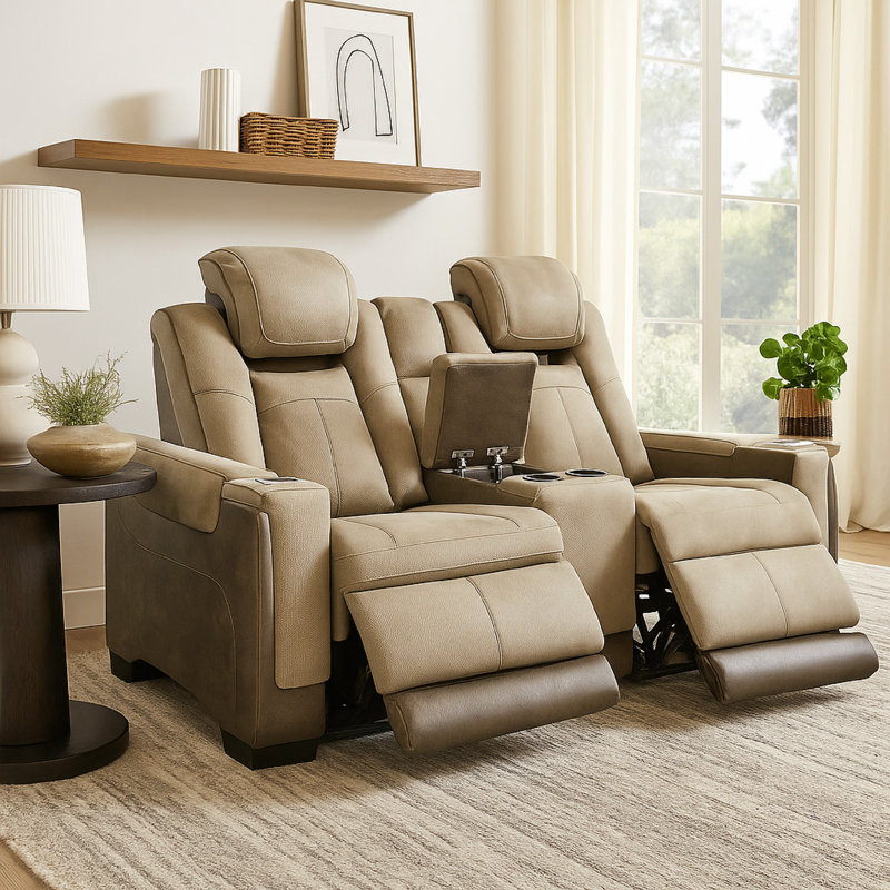 Causeuse inclinable électrique Corbin, 75 po, similicuir brun, port USB