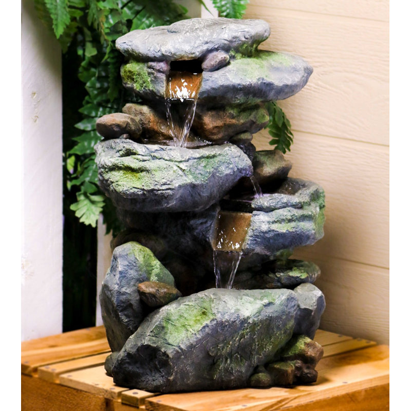 Outdoor Floor Fountain with Lights, Gray, 22" H x 13" W x 15" D