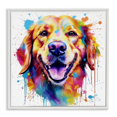Ba-441-Framed " Happy Dog Paint Drip " by Marybeth Cunningham