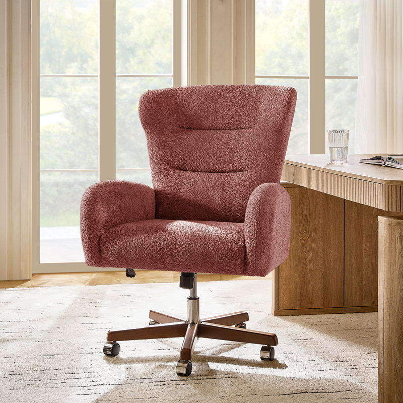 Caden Modern Chenille Simple Assembly Wingback Executive Chair with Adjustable Height and Curved Armrests, Rosewood