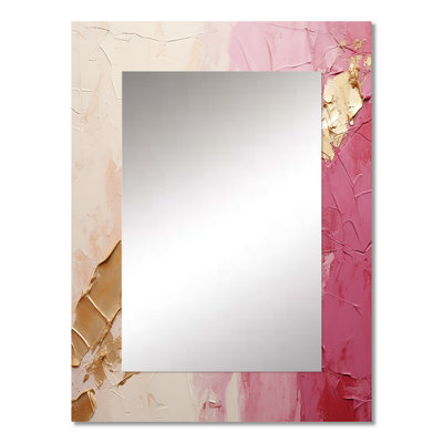 Pink Gold Minimalism Poteries I - Abstract Spirals Decorative Mirror, Pink Large Wall Mirror, Printed Metal Art