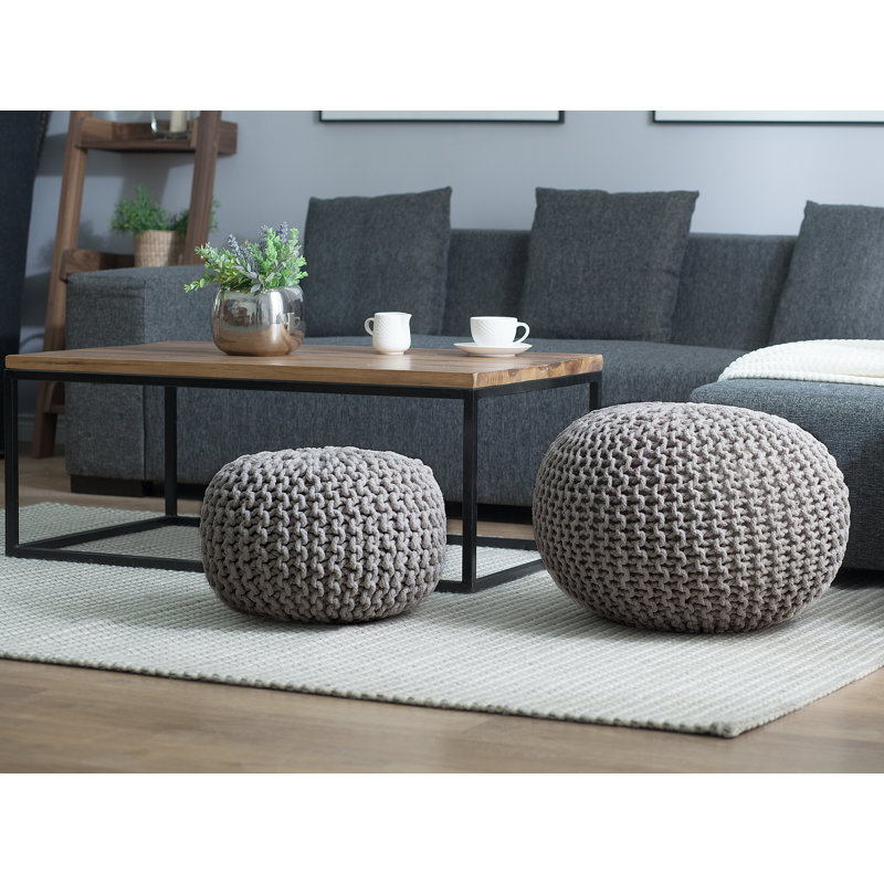 Arne 50cm Wide Round Pouf Ottoman, Light Grey