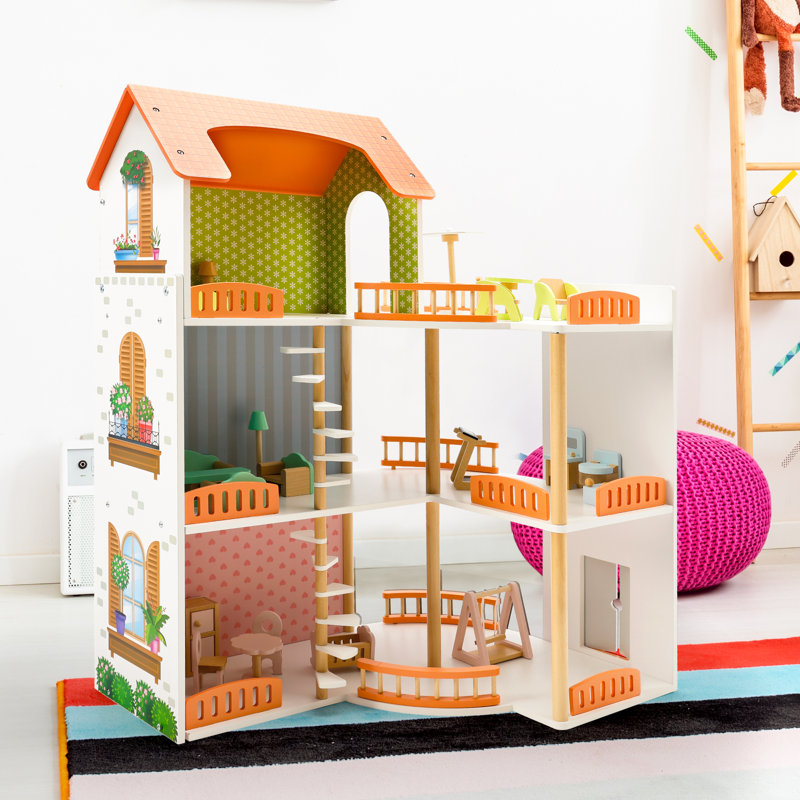 3 Story Wooden Doll House With Balcony