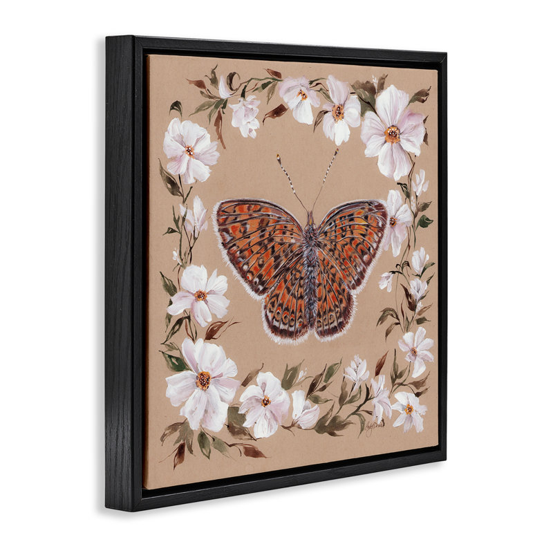 Cadre flottant rétro avec bordure en forme de papillon rétro, design par Cady, H 25 po x l 25 po, Cadre flottant noir de jais