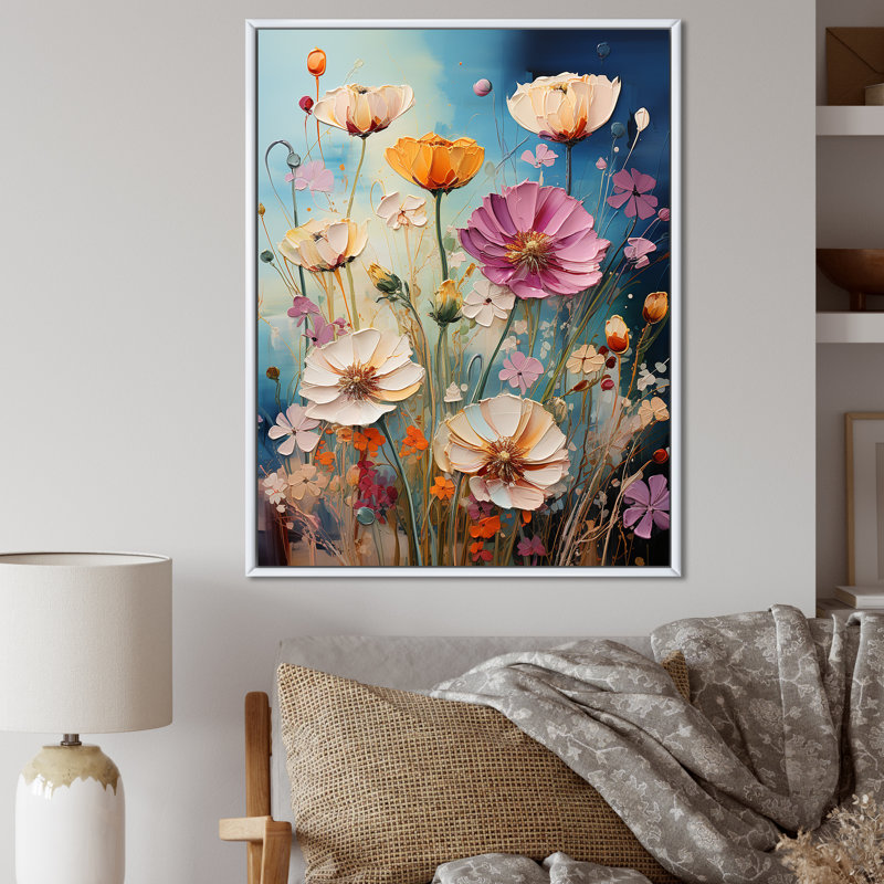 «Whimsical Meadows Flowers Collage I», reproduction, Cadre flottant blanc, H 32 po x l 16 po x P 1 po