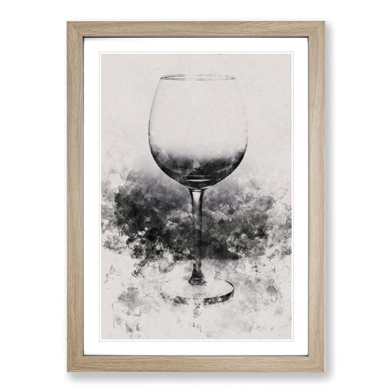 Reflection of the Wine Glass Watercolour - Picture Frame Graphic Art, Oak Framed, 36cm H x 27cm W x 2cm D