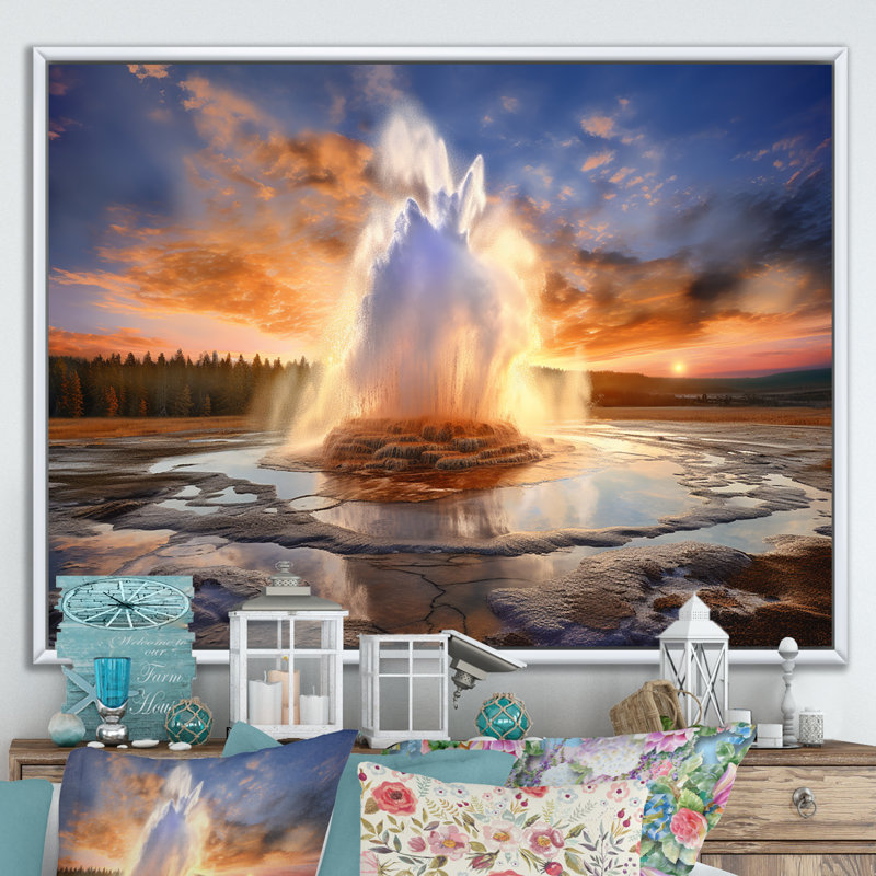 " Volcanic Eruption At Sunset ", 12" H x 20" W x 1" D, White Floater Framed