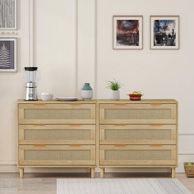 Armoire de rangement en rotin à 3 tiroirs avec tiroir (ensemble de 2), pour chambre à coucher, salon, salle à manger, couloirs, chêne