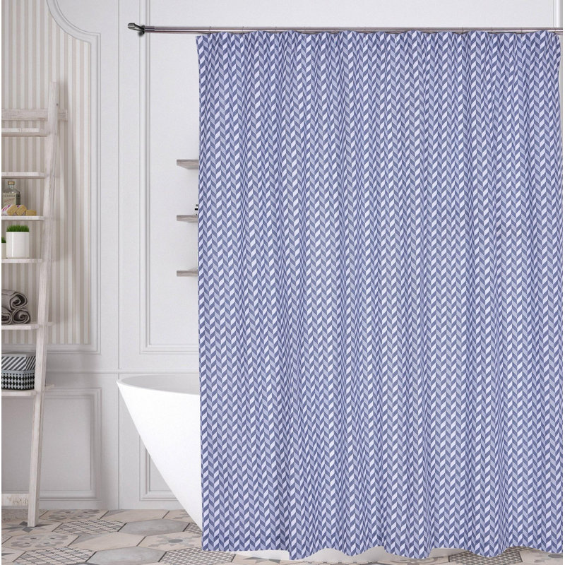 Rideau de douche simple à chevrons 100% coton Stoke, Bleu marine