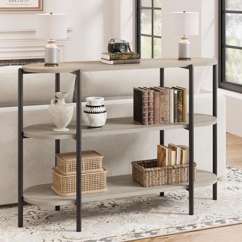 Console industrielle moderne à 3 niveaux avec tablettes ouvertes - Table d'appoint peu encombrante pour le vestibule, le salon ou le couloir - Structure en métal durable - Solution de rangement élégante - Gris