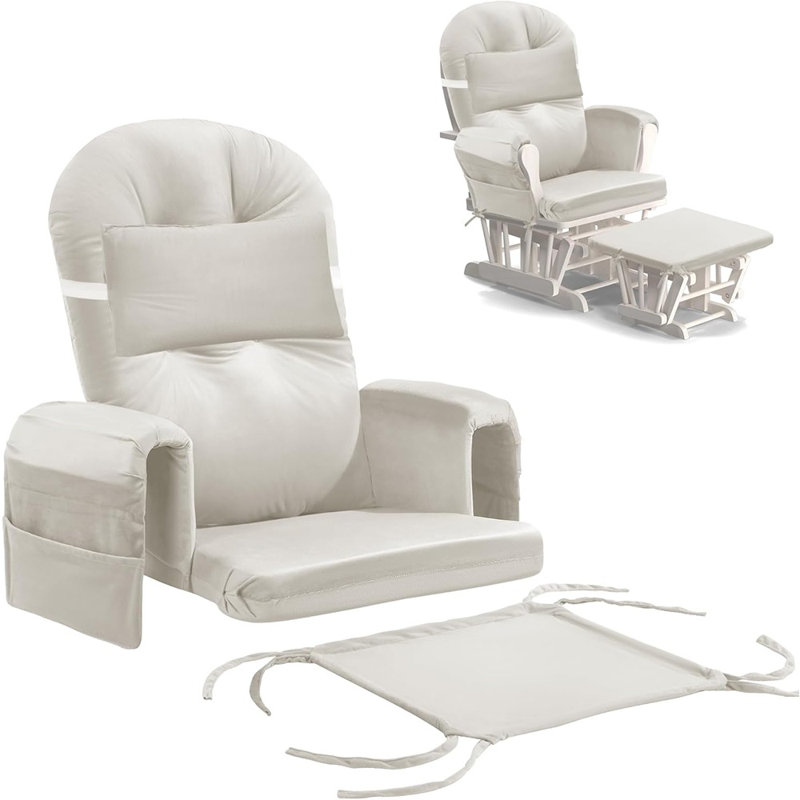 Ensemble de coussins de chaise berçante de 6 pièces avec passepoil de rangement, rembourrage en mousse et microfibre, ensemble de coussins de chaise berçante en velours épais, antidérapants et lavables (beige)