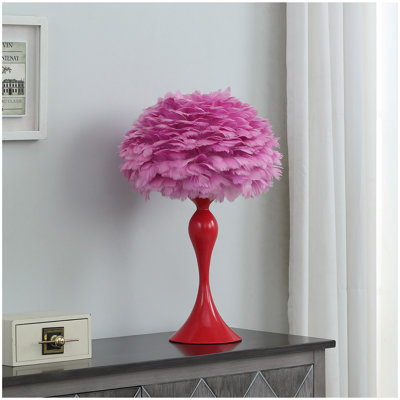 Lampe de table 18,25 po en plume rose moyen Aquina Glaze