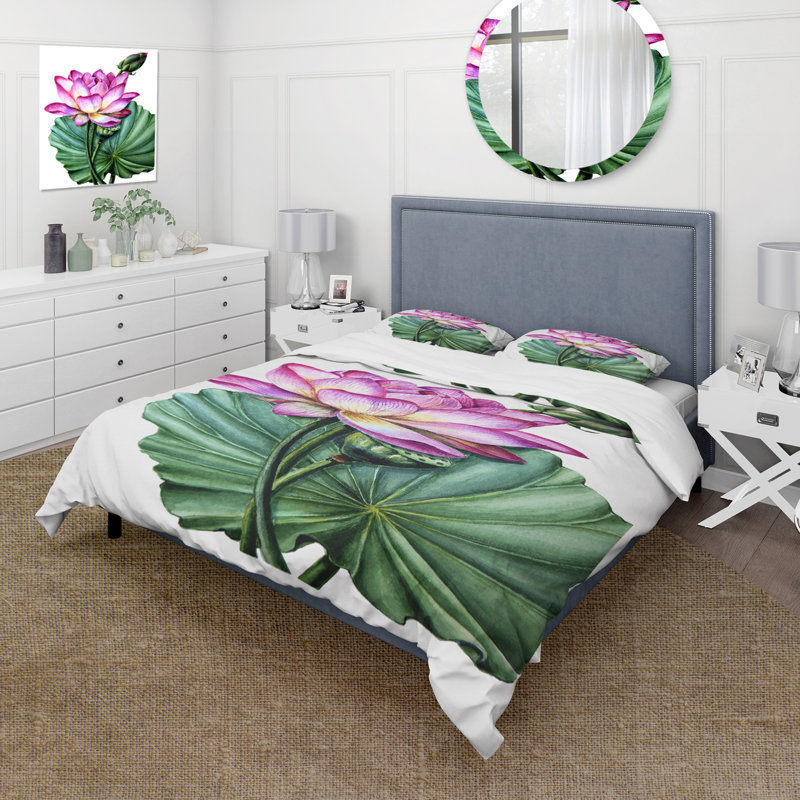 Ensemble de housse de couette Traditional Vintage Lotuses In The Pond VI - microfibre de polyester