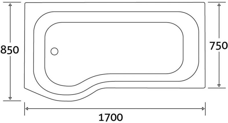 Regent 1700mm x 850mm Soaking Acrylic Bathtub, Right
