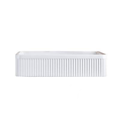 White Rectangular Ceramic Bathroom Vessel Sink With Drain Assembly