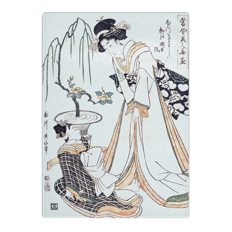 Tempered Glass Lady in Waiting by Kikukawa Eizan Chopping Board, 20 cm x 28.5 cm
