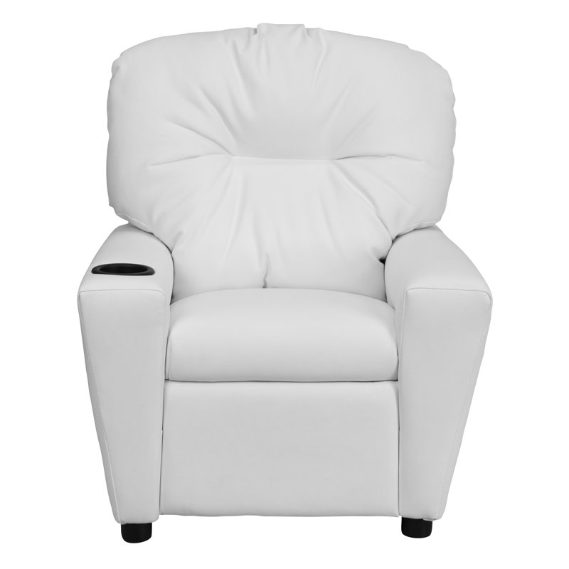 Contemporary Kids Recliner with Cup Holder, Microfiber - White