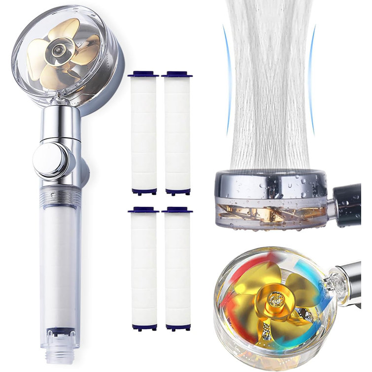 High Pressure Water Saving Handheld Propeller Shower Head With Filters Vortex Shower Head Pause Switch Hydro Jet Shower Head Easy Install Turbo Shower Head 360 Degrees Rotating