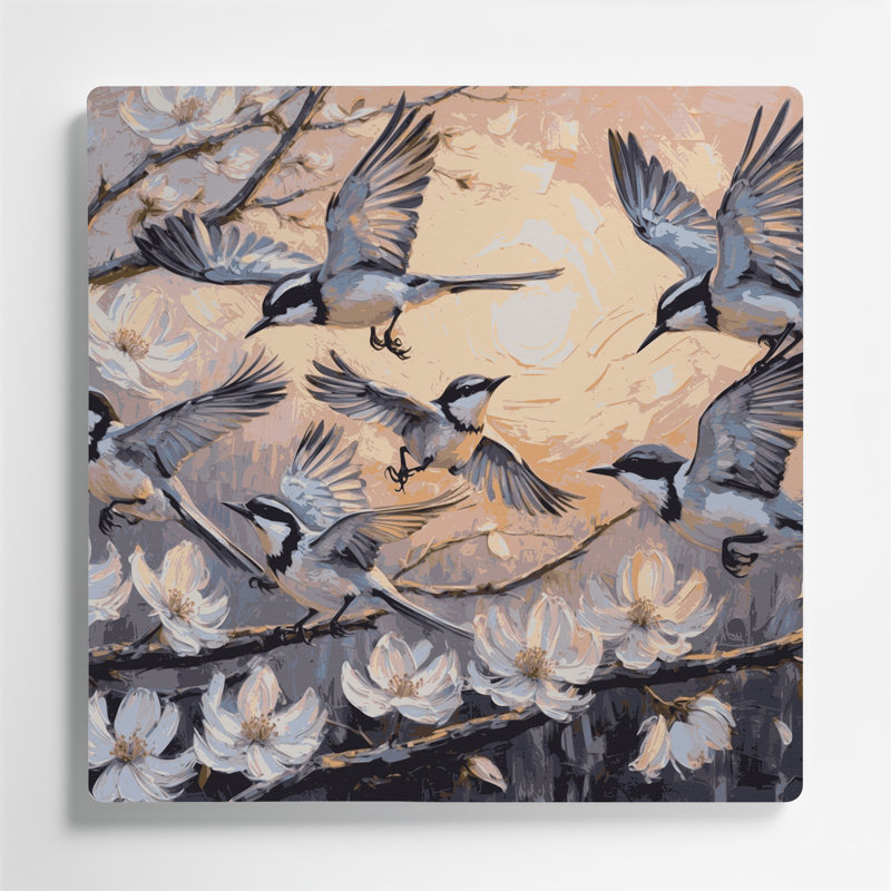Art mural oiseau gris, H 32 po x l 32 po